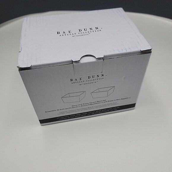 Rae Dunn Artisan Savor & Enjoy Square Bowl Set 3" x 3" x 3" Ceramic DW/Micro NEW - Picture 8 of 9